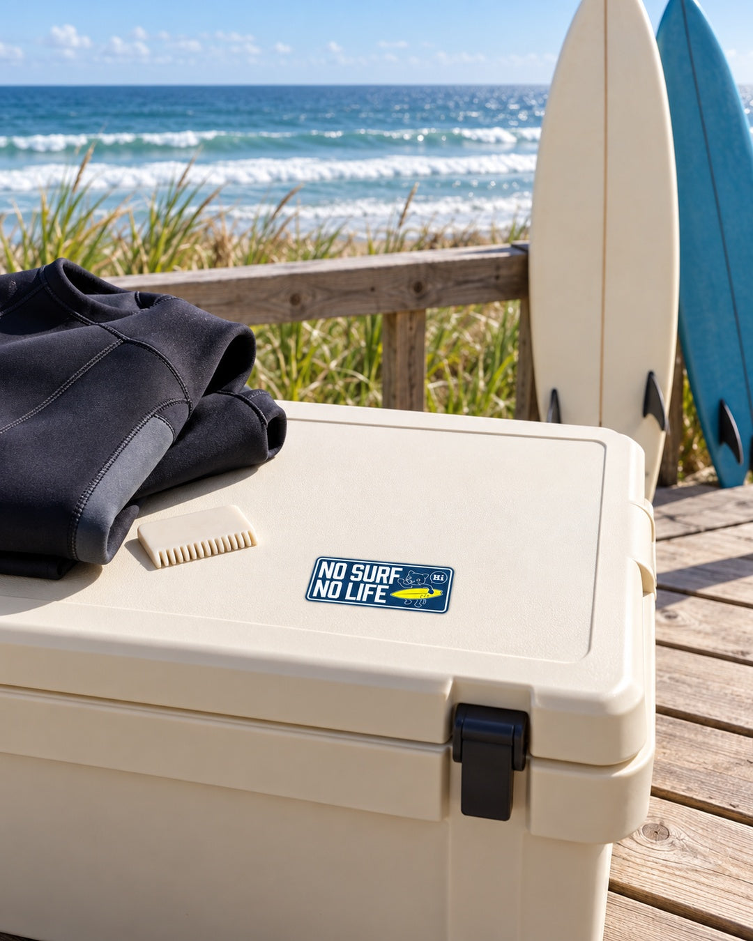 海へ行く朝が待ち遠しい。NO SURF NO LIFEをギアに貼る楽しみ方